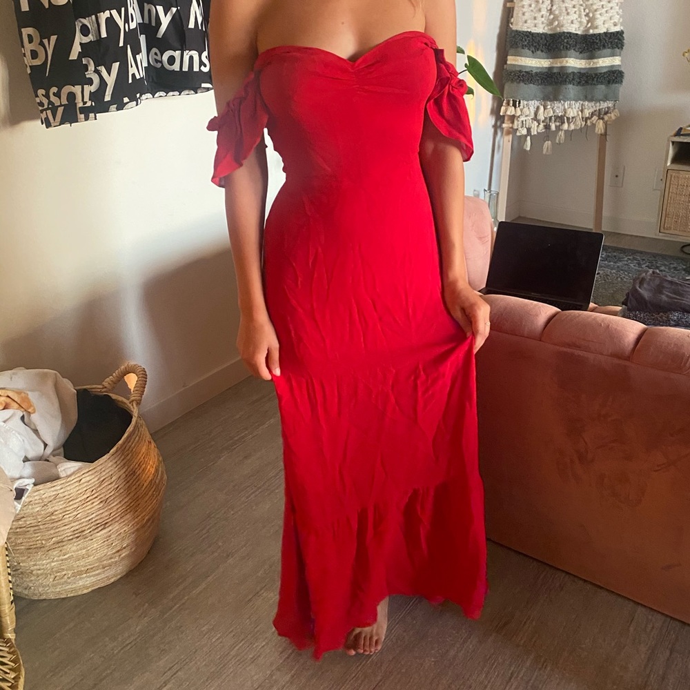 Reformation maxi dress off the shoulder